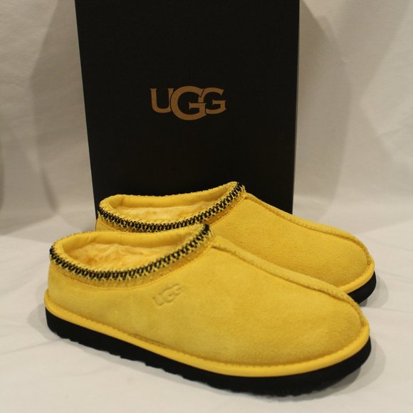 NIB UGG MEN'S TASMAN SUEDE SHEARLING SLIP ON SLIPPERS YELLOW - Picture 4 of 7